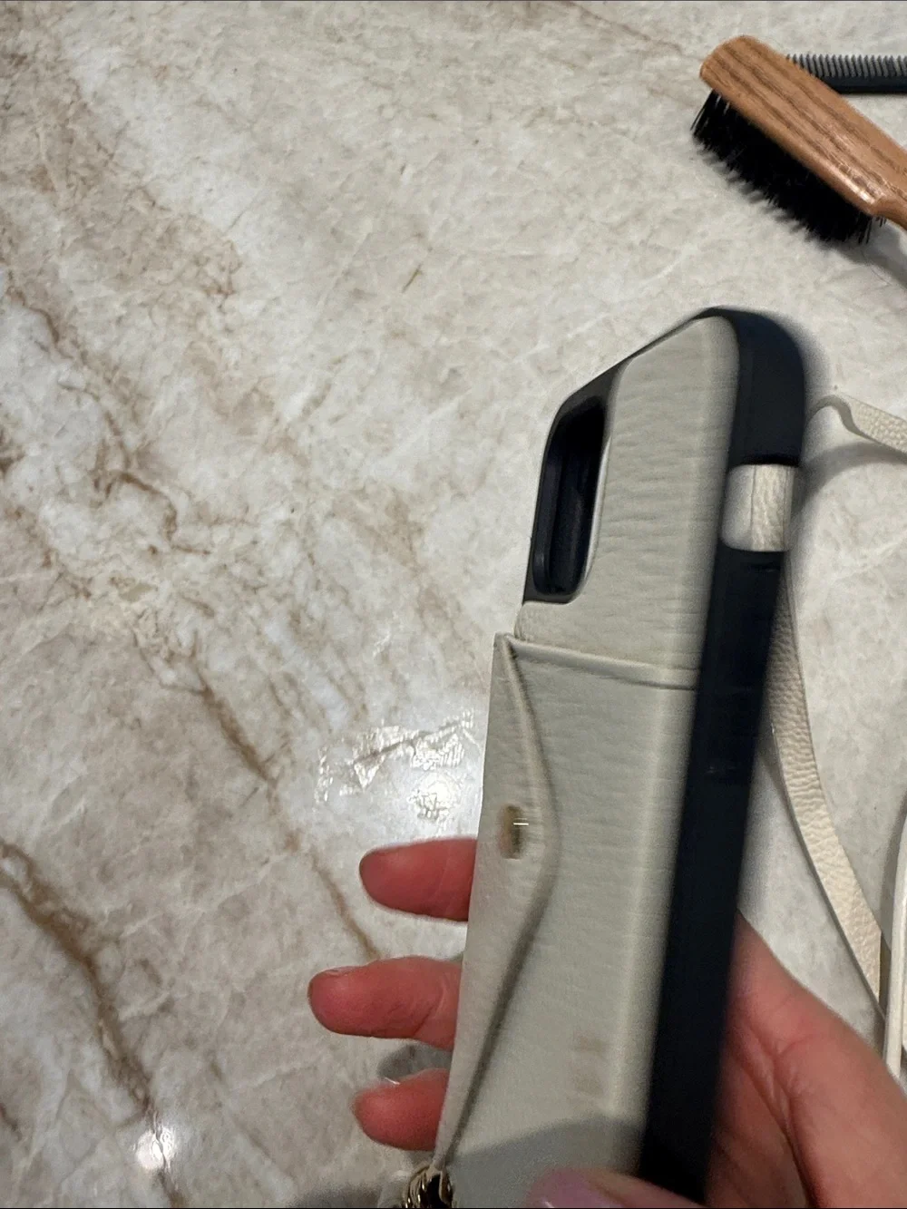 BANDOLIER Ivory Leather Crossbody Phone Case